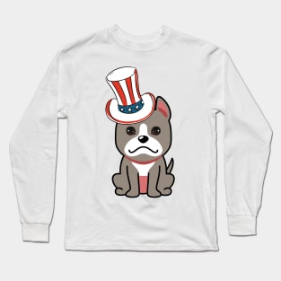 Funny grey dog is wearing uncle sam hat Long Sleeve T-Shirt